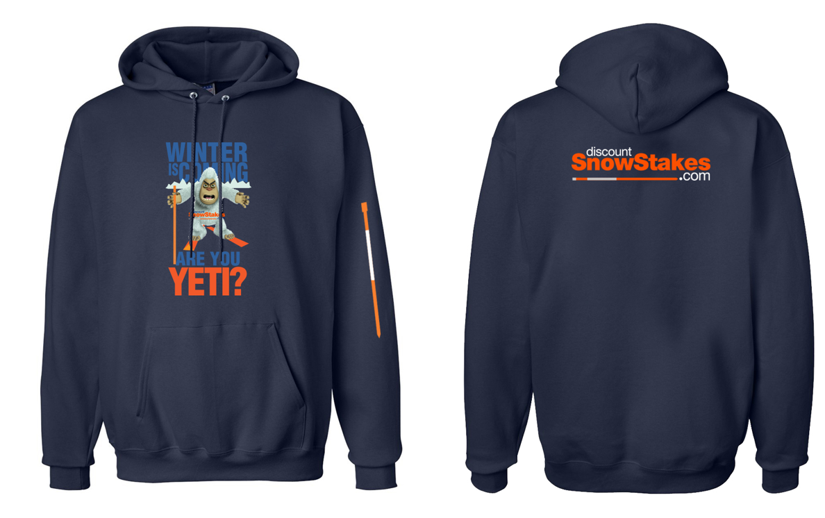 hooded sweat shirt, free gift, snow stakes