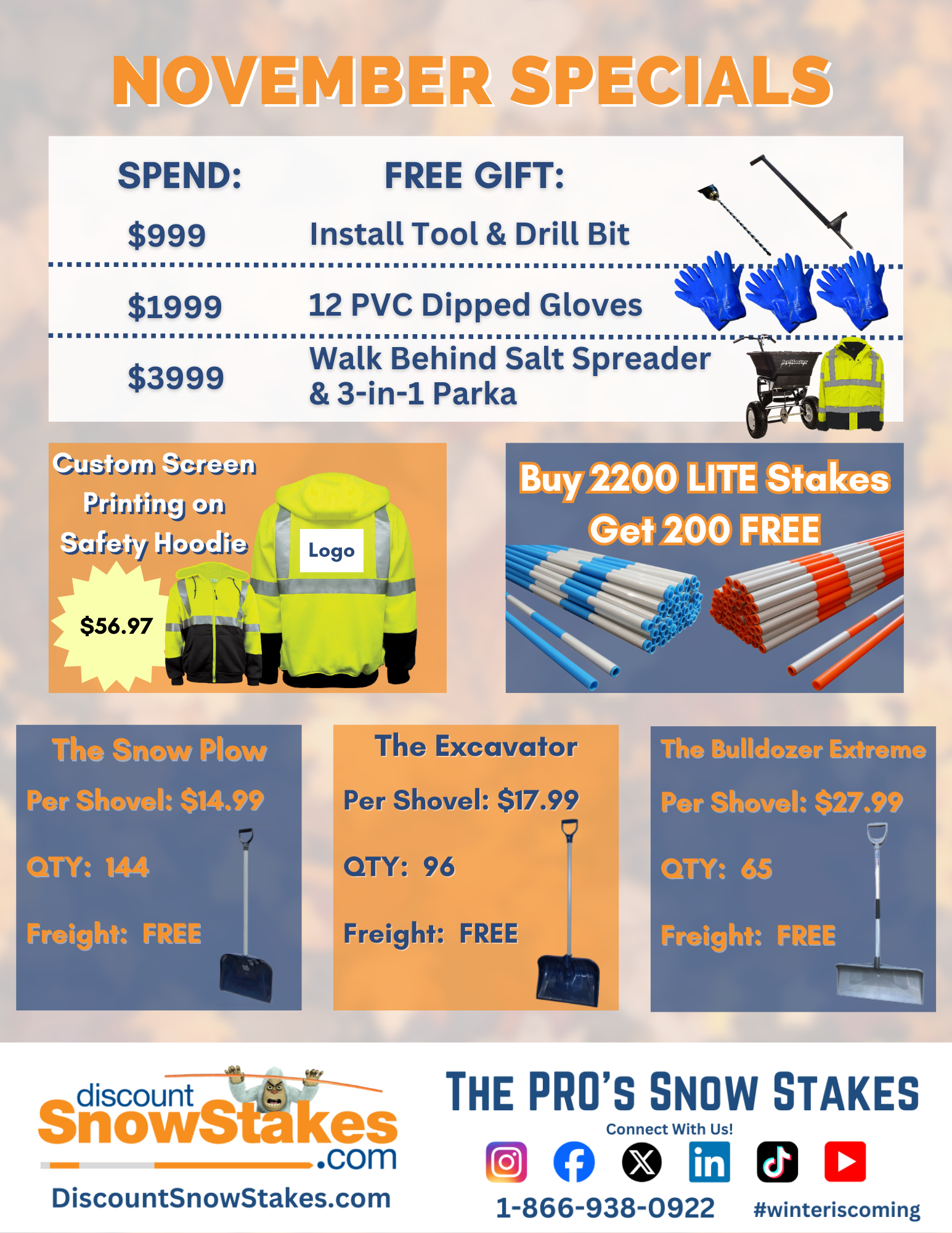 November Snow Stake Specials: Get Free Tools, Gear & Shovel Deals