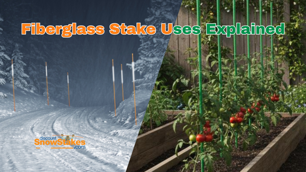 Explaining fiberglass stake uses such as snow stake driveway markers and fiberglass garden stakes
