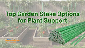 Top garden stake options for plant support with fiberglass garden stakes holding up tomato plants