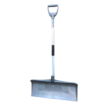 The Bulldozer Extreme 27 inch poly snow pusher shovel with 48 inch steel D-grip handle