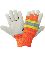 Safety Armor Cowhide Leather Insulated Gloves - Knit Wrist And High Visibility 